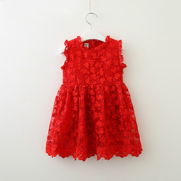 Retail Girl Casual Lace Embroidery Princess Dress Baby Girl Summer Sleeveless Dress Kids Clothes LT008