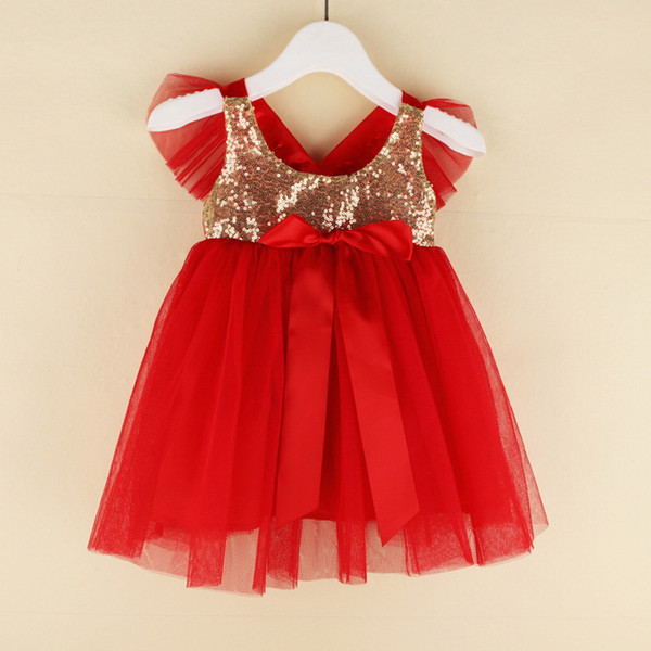 Wholesale 2019 Summer New Baby Girl Dresses Sequins Bow Flare Sleeve Gauze Fashion Dress Children Clothing CC01250