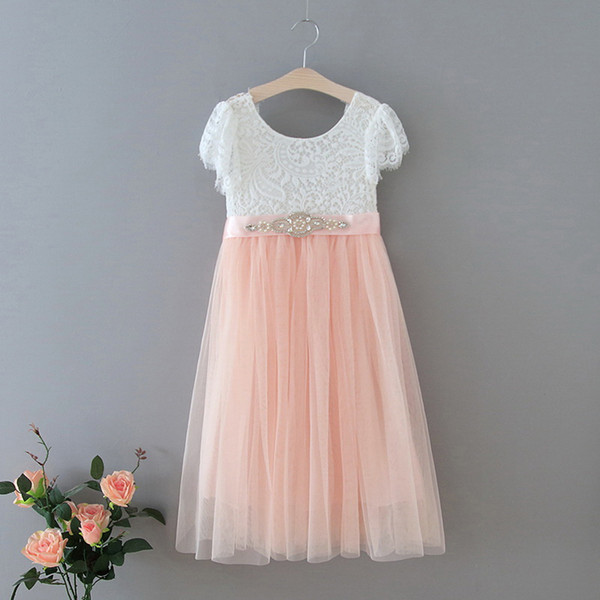 Wholesale Summer New Girl Princess Dress Eyelash Lace Flare Sleeve Straight Tulle Bohemia Beach Dress For Wedding Party E13844