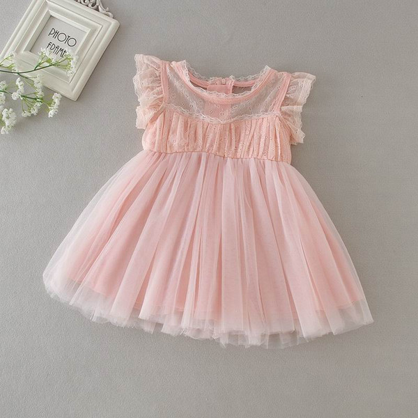 Summer New Baby Girl Christening Gown First Birthday Chiffon Lace Princess Baptism Dress Toddler Baby Clothing 9772BB