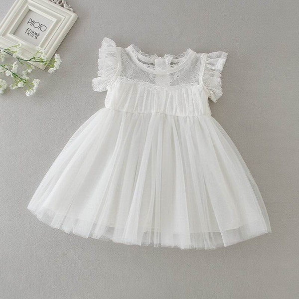 Retail Summer New Baby Girl Christening Gown First Birthday Chiffon Lace Princess Baptism Dress Toddler Baby Clothing 9772BB