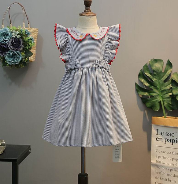 Stripe Baby Girl Dress Bow Flare Sleeve Summer Princess Dress Children Clothes 3-7Y LT024