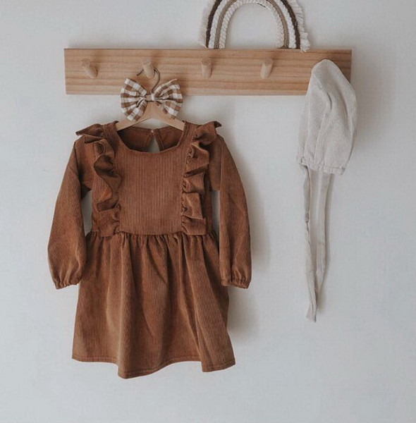 Corduroy Girls Dress 2019 Autumn Winter New Full Length Loose Leisure Baby Dress Kids Clothes 1-6Y E038