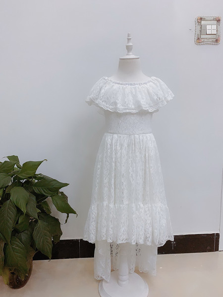 Wholesale White Lace High Low Girl Dress 2020 New Style Off the Shoulder Princess Dresses for Wedding Party Kids Clothes E13847