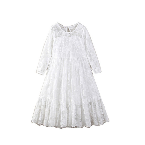 Retail Party Dress For Girl Children Long Sleeve Lace Ankle Length Wedding Dress Kid Princess Dress Children Clothing E17847