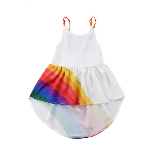 Baby Girl Rainbow Dresss Blackless White Bohemia Beach Sundress Holiday Dress Children Clothing 2-6Y E19052