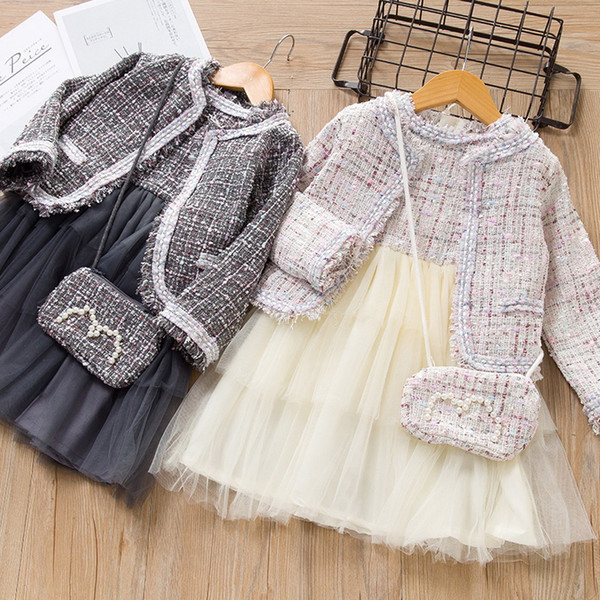 Plaid Dress Coat for Girl Sleeveless Gauze Princess Dress+Long Sleeve Coat Fashion 2pcs Set Baby Clothes 2-6Y AX1300