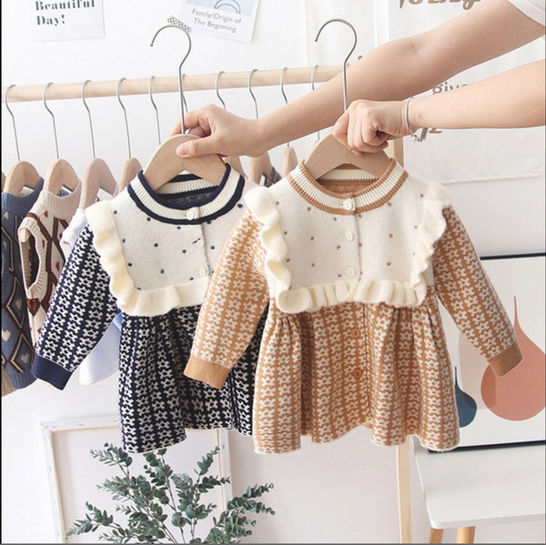 Sweater Dresses for Baby Girl Knitting Wool Thick Long Sleeve Sweet Dress for baby Clothes 1-5T E1906