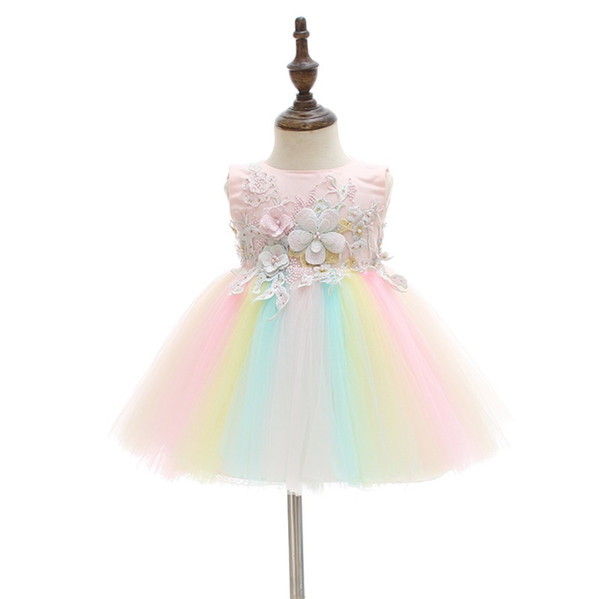 Colorful Baby Girl Christening Gown Embroidery First Birthday Baptism Dress for Wedding Party Kids Clothes 9770BB