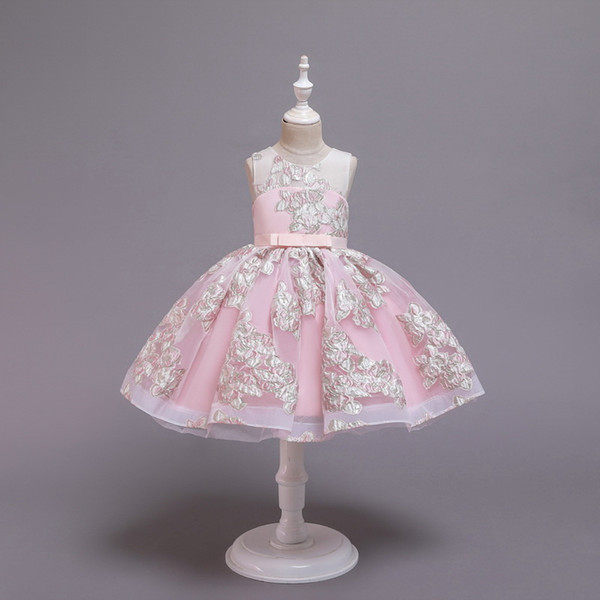 Jacquard Flower Girl Dress 2020 Spring Summer New Performance Princess Dress for Party Wedding Baby Clothes 3-14Y E2160