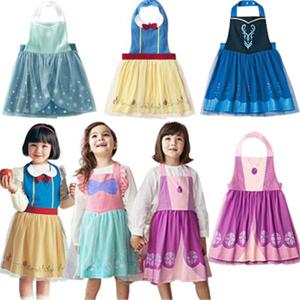 Retail 2019 New In Children Waterproof Apron Dress Girls Cartoon Princess Drawing Coverall Dress overall 2-7Y E1119