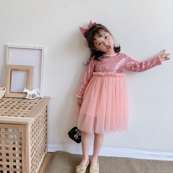 2020 New Style Pink Sequins Girls Dress Kids Princess Tutu Dresses for Wedding Party With Hair Clip Baby Clothes 1-10Y E81230