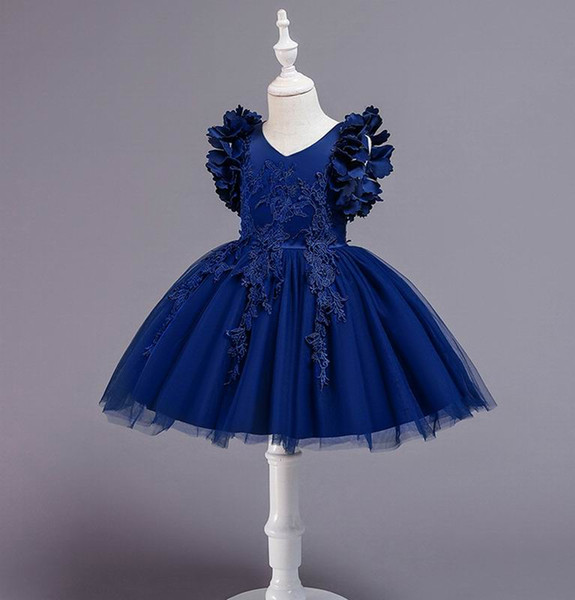 Embroidered Flower Girl Dress Petal Sleeve Princess Dresses for Party Wedding Baby Clothes 2-12Y E881