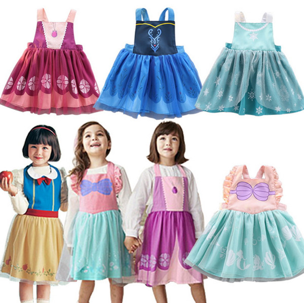 Wholesale 2019 New In Children Waterproof Apron Dress Girls Cartoon Princess Drawing Coverall Dress overall 2-7Y E1119