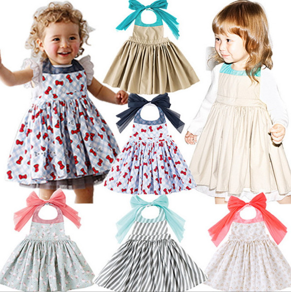 Wholesale 2019 Children Waterproof Apron Dress Girls Bow Stripe Flamingo Ventilate Princess Cute Coverall Dress 0-3Y E098