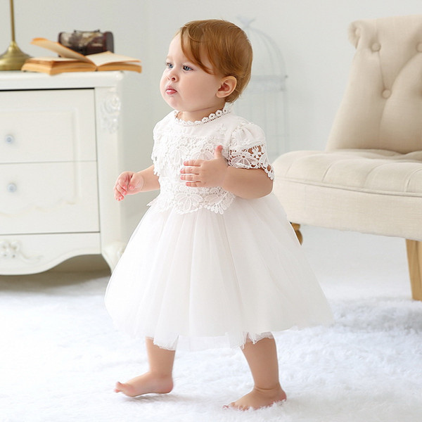 Retail 2019 New Baby Girl Christening Gown White Lace First Birthday Baptism Dress Infant Clothing 6150BB