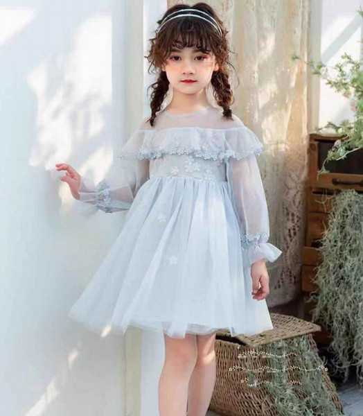 Wholesale Embroidered Girl Dress 2020 Spring New Gauze Long Sleeve Fairy Dress Kid Clothes 2-6 Y E2069