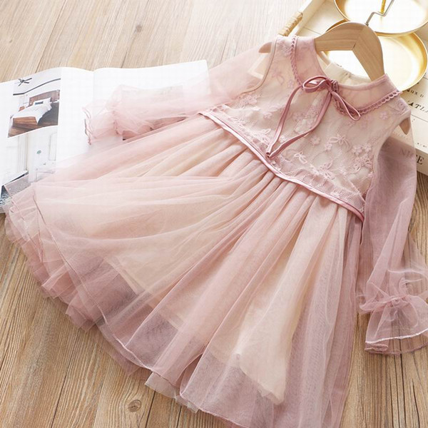 Wholesale Butterfly Embroidery Girl Dress 2020 Spring new Gauze Long Sleeve Princess Dress Baby Clothes 2-6 Y E2012