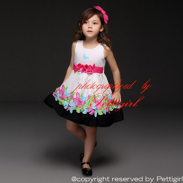 Pettigirl Children Clothes Desgin Cotton Summer Girls Dress Flower Belt Froal Printing Unique Kids Clothes GD21008-46B