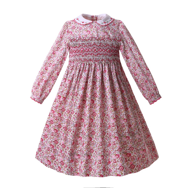 Pettigirl Pink Floral Holiday Smocked Baby Girl Dress Long Sleeve Smocking Party Dress Boutique Kids Designer Clothes G-DMGD108-B404