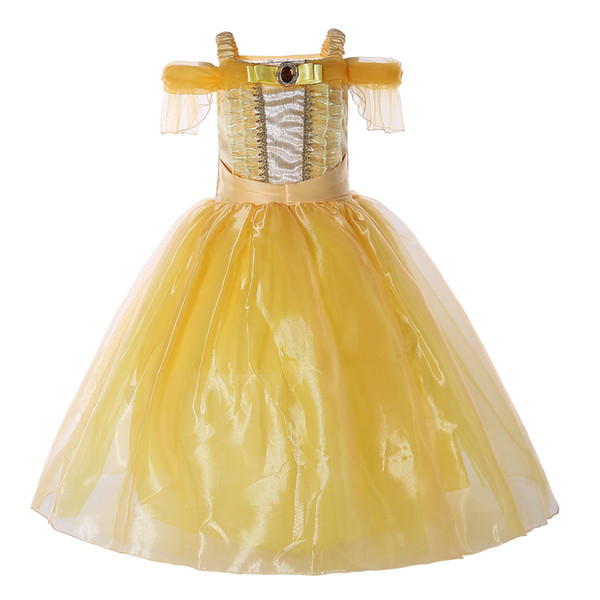 Pettigirl Girls Halloween Costume Yellow Dresses Bella Princess Party Dress for Girl Christmas Kids Cosplay Costume