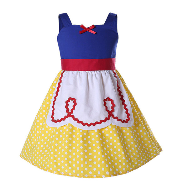Pettigirl New Styles Girls Princess Dresses White Dot Print Blue & Yellow patchwork Dress Girl Cosplay Costume Fancy Dress G-NBGD1004-2201