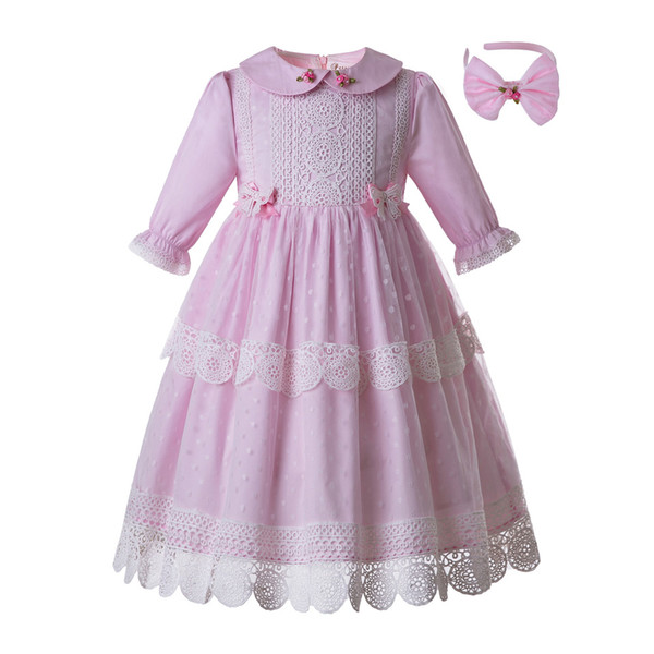 Pettigirl New Spring Pink Dot Flower Girl Dresses Lace Pageant Communion Kids Designer Clothes Girls G-DMGD112-B477