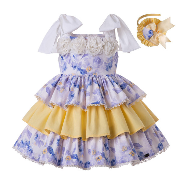 Pettigirl Light Purple Bow sleeveGirls Princess Dress With White Flowers Wedding Party Dress With Headwear G-DMGD203-42