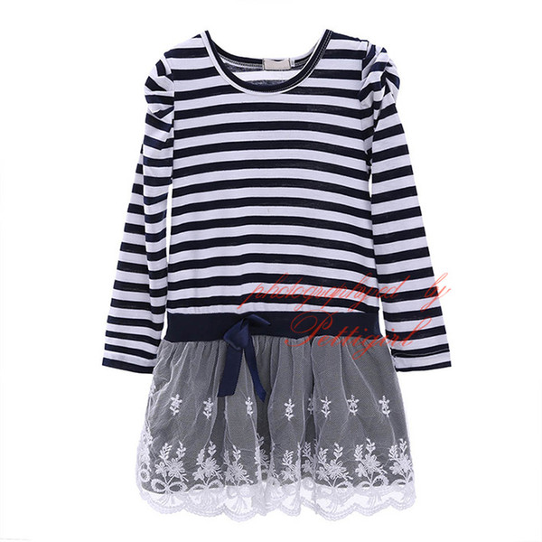 Spring and Autumn Girls Dress Decorated With Flower Fashion Kids Lace Patchwork Dress Baby Girl Designer Clothes GD30722-115BN