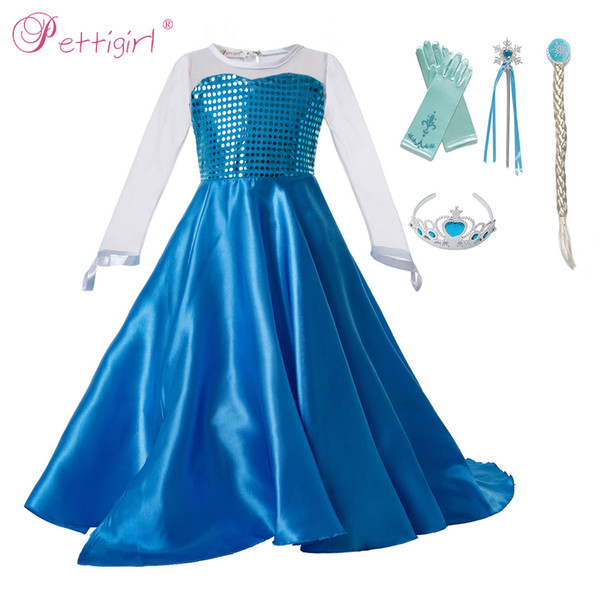 Pettigirl Baby Girl Designer Clothes Blue Princess Party Dress for Girl Disfraz Halloween Niño Kids Cosplay Costume Children Clothing