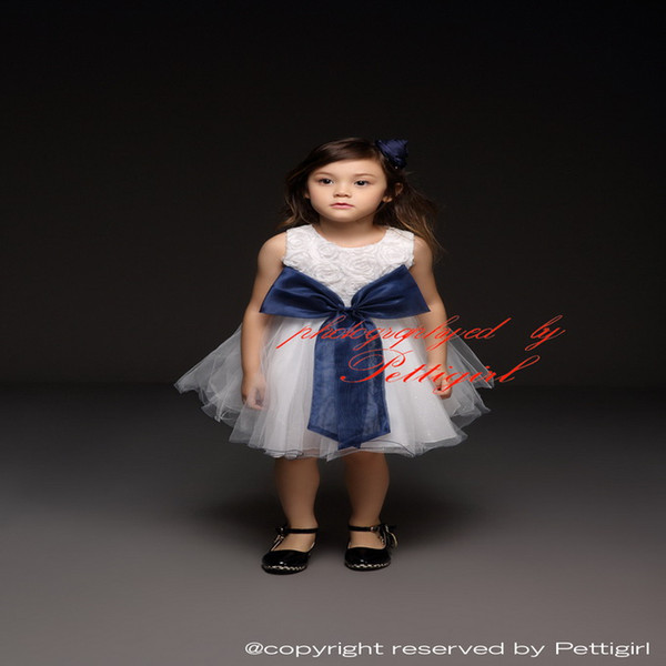 Pettigirl Baby Girls Dresses New Fashion Rosed Bodice Children Clothing Navy Bow Tulle Kids Clothes Top Qulity Hot Sale Kids Skirt