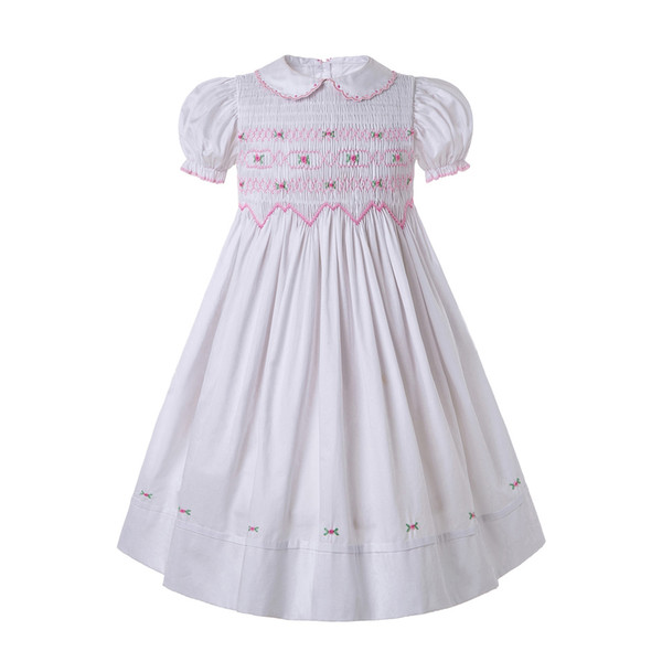 Pettigirl Summer Newest Smocked Dress Doll Collar For Puff Sleeve Smocked Frocks White Girl Clothing G-DMGD204-94W