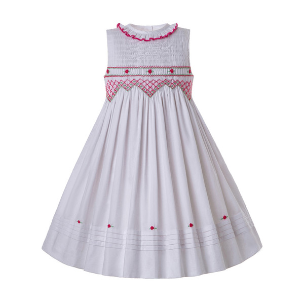 Pettigirl Summer Smocked White Sleeveless Dress For Pleated Collar Hem Cute Smocked Flowers Smock Party Kids Costumes G-DMGD204-93