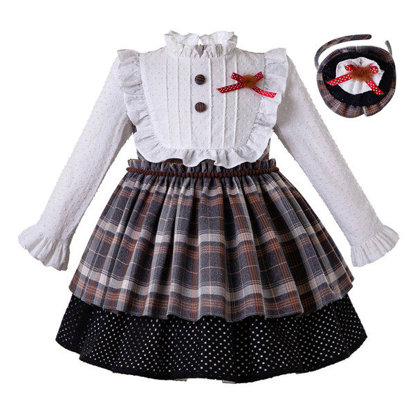 Pettigirl Christmas Girls Dresses Girl Autumn Grid Dress+Headwear High Quality Boutique Party Princess Costumes for Kids Children Clothing