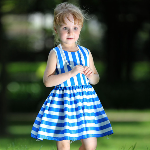 Pettigirl Retail Summer Popular Girls Blue Dress With Stripe And Silky Fabric Kids Clothing For Wholesale Children Clothing GD80828-124F