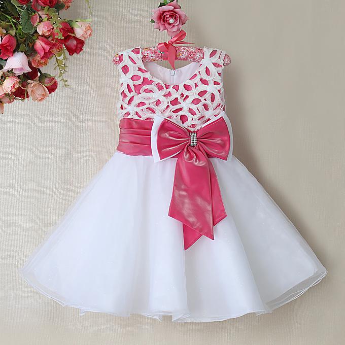 New Fashion Infant Princess Dress Kids White Party Lace Dresses With Pink Bow Baby Girls 2014 Dress For Children Clothes GD31115-28