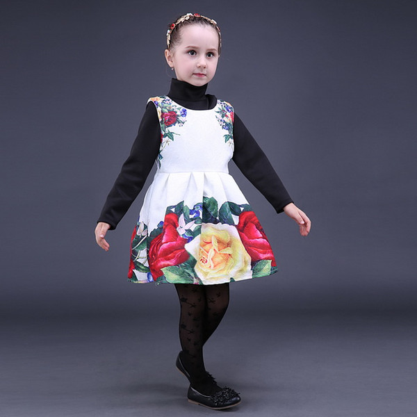 Pettigirl Autumn And Winter Retail New White Rose Girls Dress Party Dresses With Florals on Shoulder Fancy Children Clothing GD80928-23