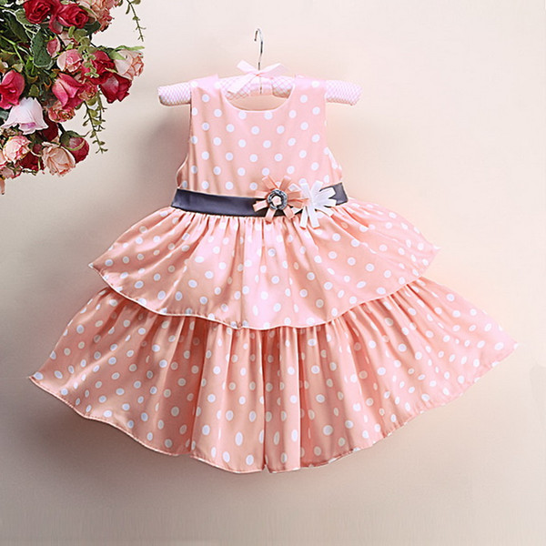 Pettigirl Retail New Arrival Cute Girls Party Tiered Dresses Designer Kids White Dot Layered Flowers Sash Baby Girl Clothing GD41211-18