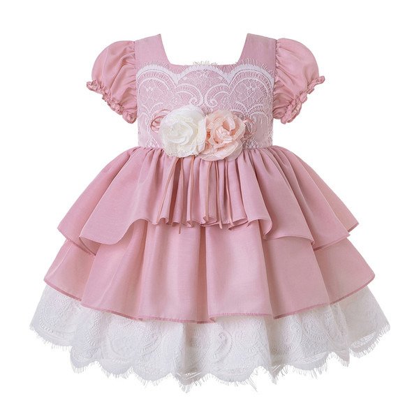 Pettigirl New Summer Girl Pink Princess Dress With White Bow And flowers Girl Dress Kids Clothes G-DMGD203-D63