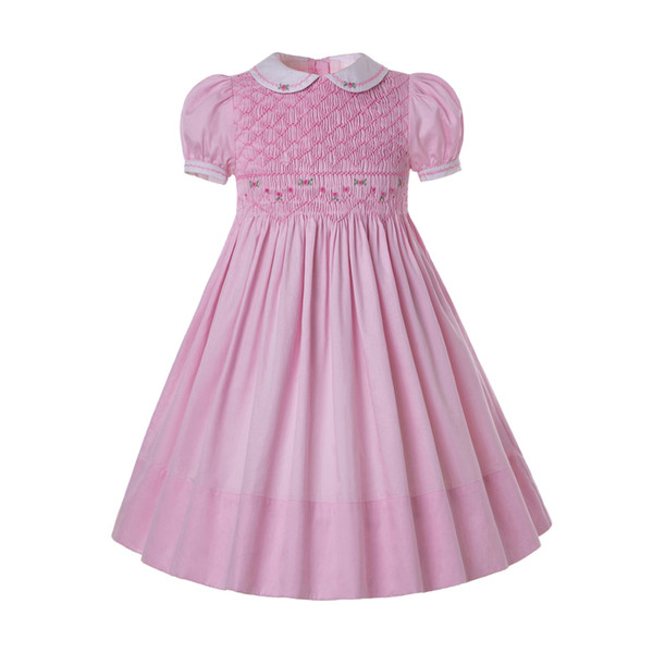 Pettigirl 2-12Y Pink Hand Smocked Dresses For Toddlers Baby Cotton Flowers Smock Little Girls Smocked Dresses G-DMGD204-89P