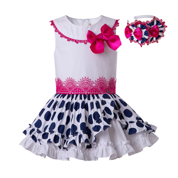 Pettigirl New Girls Summer Clothing Polka Dot Girl Dress White & Black With Headwear Chidren Clothing G-DMGD203-C176