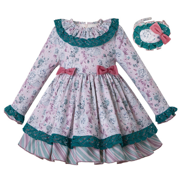 Pettigirl Fashion Floral Print Dress for Girls With Headwear Boutique Girl Party Dresses Autumn Children Clothes G-DMGD206-180
