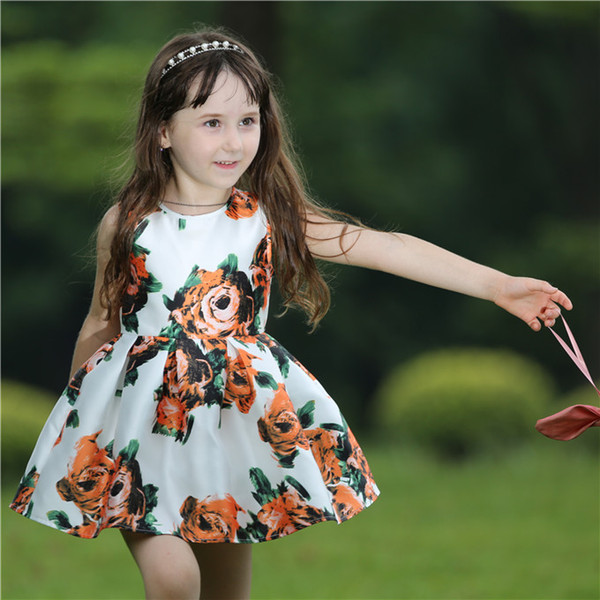 Pettigirl Fashion Spring White Girls Flower Dress With Print Floral Children Woven DressES For Kids ClothING (Only Dress) GD80727-1L