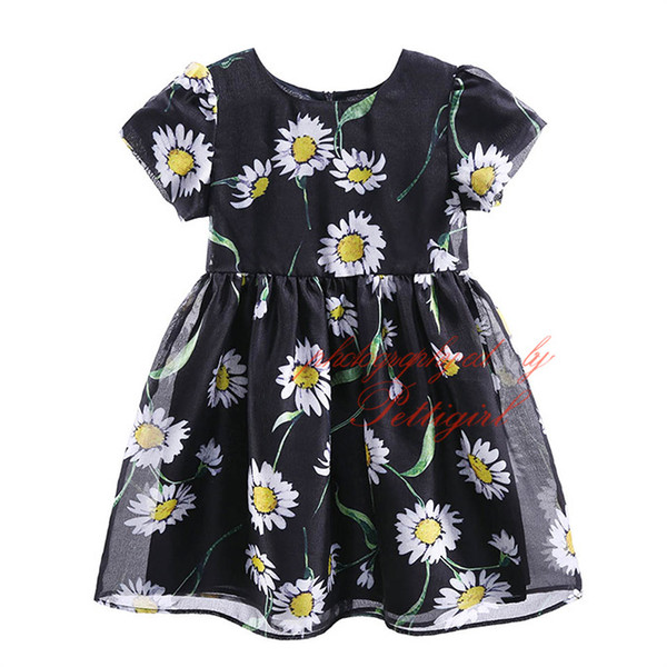 Pettigirl 2019 Summer New Little Daisy Girls Dress Cute Floral Print Black A-line Clothing Short Sleeve Baby Girls Dress GD90225-643F