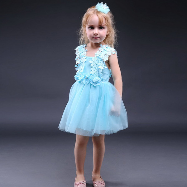 Pettigirl Retail Newest Baby Blue Kids Flower Girl Lace Dresses Princess Wedding Girls Dress Summer Children Clothing GD80905-28