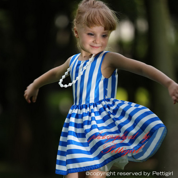 Pettigirl 2016 Summer Popular Girls Blue Dresses With Stripe And Silky Fabric Kids Clothes For Wholesale Childrens Clothing GD80828-124F