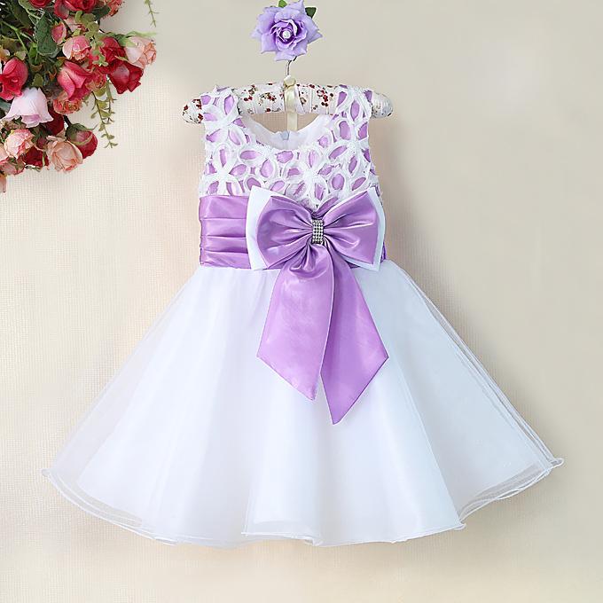 New Baby Girls Dresses White Polyesther Dresses With Romantic Purple Bows And Flower Infant Princess Dresses Hot Seller GD31115-29