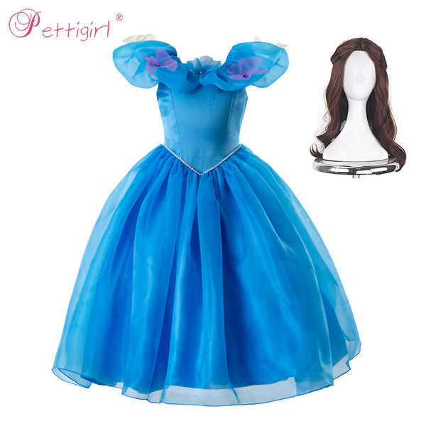 Pettigirl Princess Cosplay Elegant Princess Dress Cinderella Dresses With Flowers Girls Party Costume Kids Clothes GD50613-3