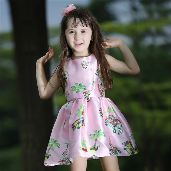 Pettigirl Pink New kids summer clothes girl With Print Floral Princess Girl Flower Dress For Children Clothing GD80727-2L