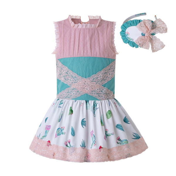 Pettigirl New Fancy Girls Dress Printed Party Dresses With Lace Bow And Headwear Kids Clothing G-DMGD204-84